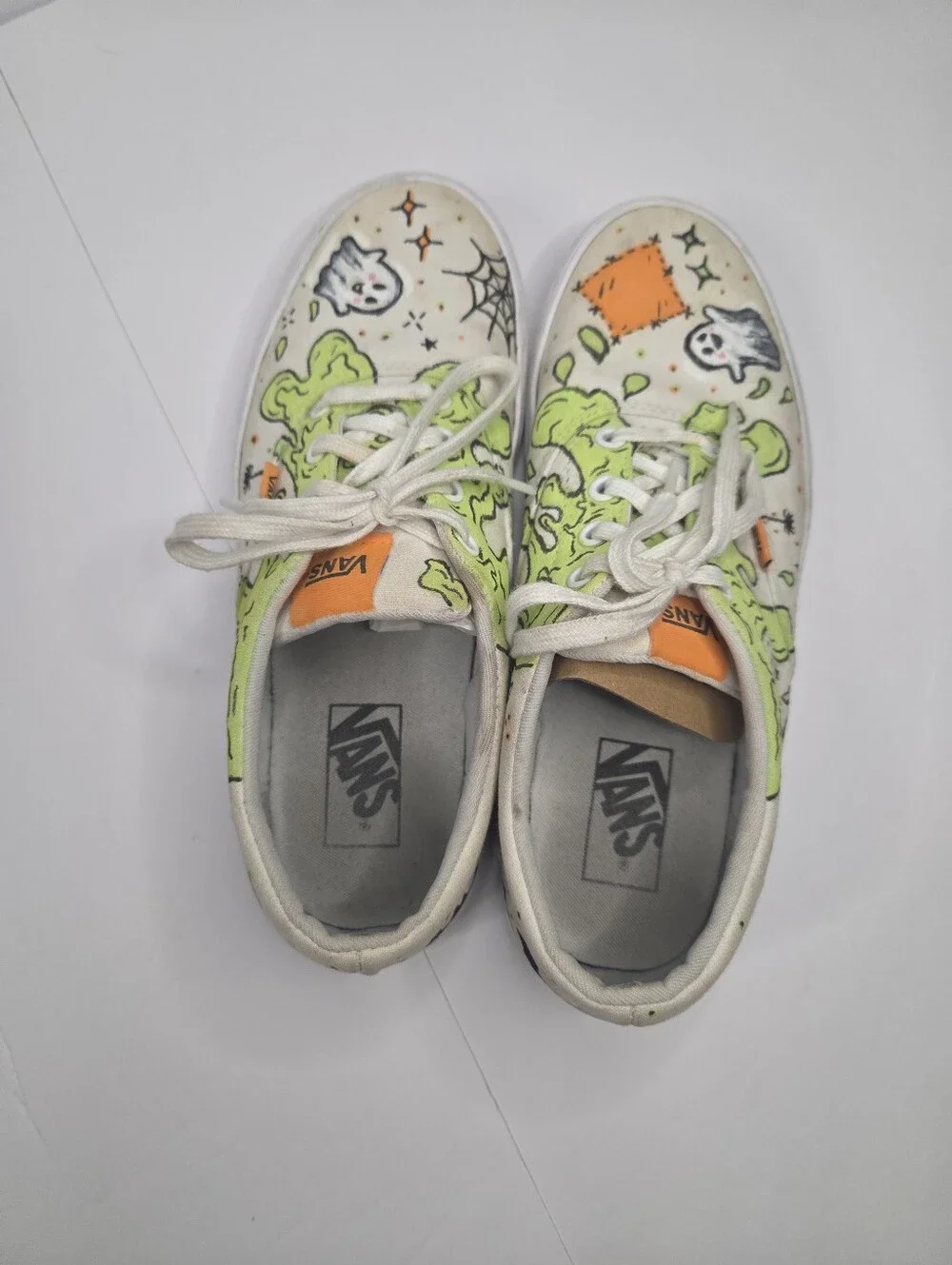 Custom DIY Halloween Hand Painted Vans Size 9 Slime Ghosts Spooky Upcycle